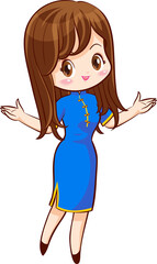cute woman character in chinese traditional style
