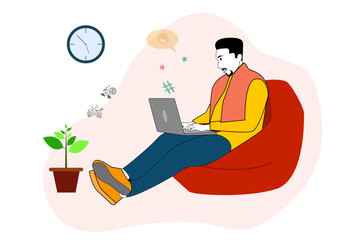 Fototapeta premium men using laptop set vector illustration art design element