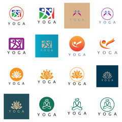 logo design of people doing yoga symbol icon illustration vector