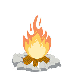 Fire burns wood fiery flame bright fireball flames of different shapes