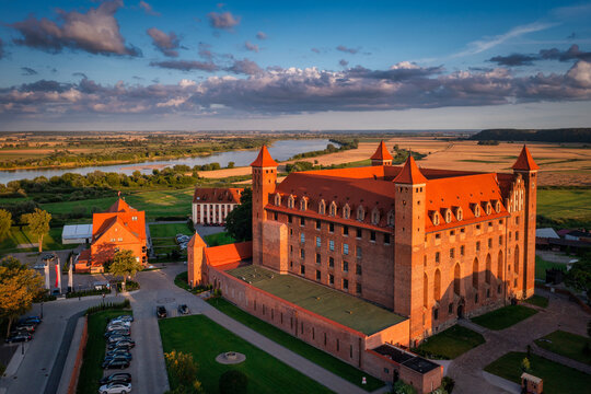 Teutonic castle in Gniew in the light of the setting sun. Poland