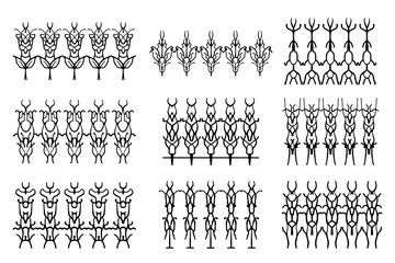 Assorted spooky cemetery fence silhouettes. Assets isolated on a white background. Scary, haunted and spooky fence elements