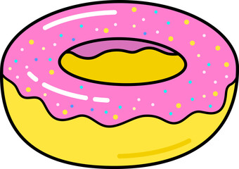 Donut, sweet icon. Line art. White background. Social media icon. Business concept. Sign, symbol, web element. Tattoo template. Website pictogram.