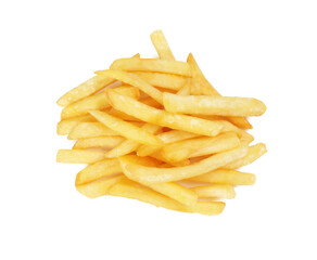 Delicious fresh french fries on white background, top view