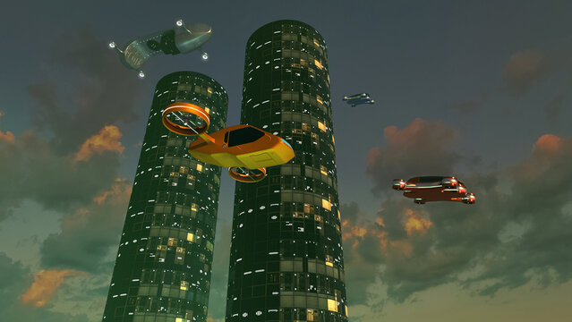 Aerial vehicles flying between buildings