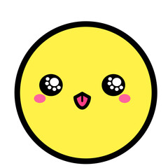 Flat kawaii emoji face. Cute funny cartoon character. Simple line art expressions web icon. Emoticon sticker. Vector graphic illustration.