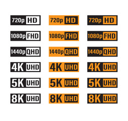 Video resolution mark. UHD black and white icon isolated. Video and tv size resolution icons. 