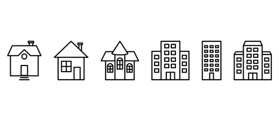 Simple monochrome house icons set. Set of six icons