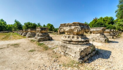 Ruins of the ancient site of Olympia, in Greece where the Olympic games originate from. View of the...