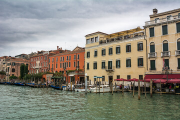 View of the Grand Canal and the ancient buildings at Venice, Veneto, Italy.