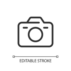 Camera pixel perfect linear ui icon. Digital and analogue. Instrument for making pictures. GUI, UX design. Outline isolated user interface element for app and web. Editable stroke. Arial font used