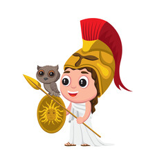 Cute cartoon style vector illustration of Greek goddess Athena