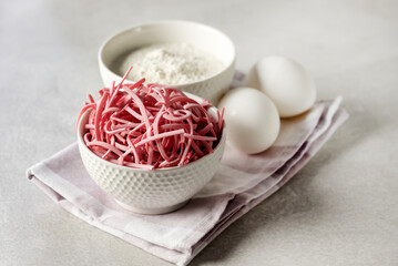 Handmade Delicious Turkish Pasta Noodles with Beetroot Healthy Vegan Food Eggs Flour Horizontal