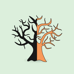 Tree branch without leaves vector illustration, in autumn and dry