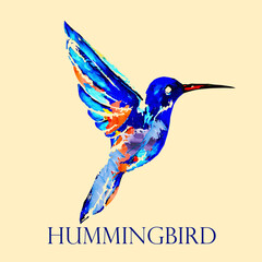 Hummingbird logo. Flying wings, freedom concept. Beautiful watercolor animal silhouette isolated on light background. Flight icon. Elegant, decorative style graphic illustration emblem.