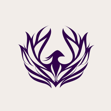 Phoenix bird logo. Flying wings, freedom concept. Beautiful symbolic animal silhouette isolated on light background. Flight icon. Elegant, decorative style graphic illustration emblem.