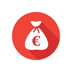 Button circle with euro money bag icon in red color. Vector illustration.