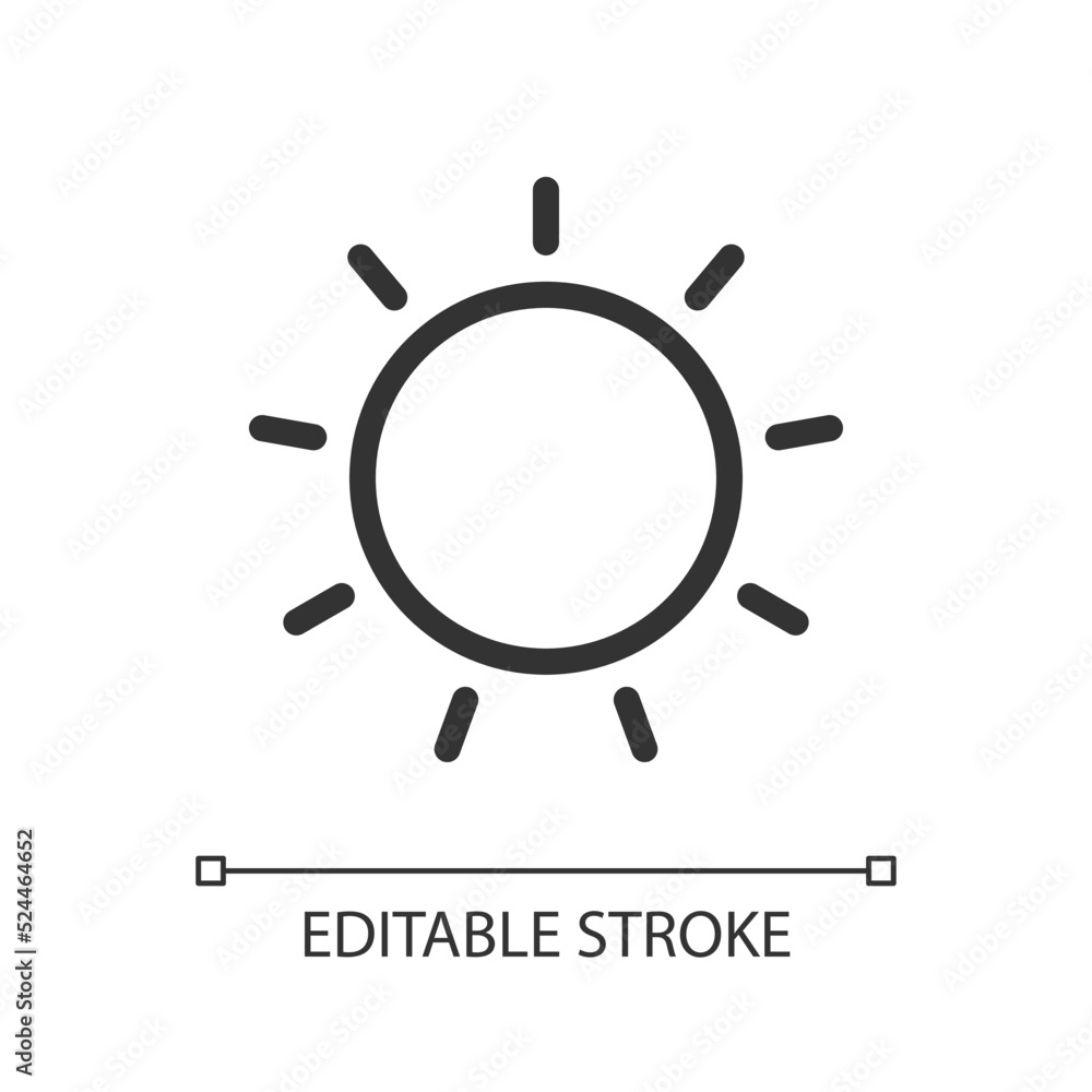 Poster sun pixel perfect linear ui icon. brightness tool. photo editor instrument. repair contrast. gui, ux