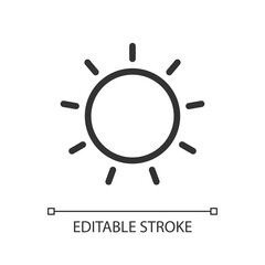 Sun pixel perfect linear ui icon. Brightness tool. Photo editor instrument. Repair contrast. GUI, UX design. Outline isolated user interface element for app and web. Editable stroke. Arial font used