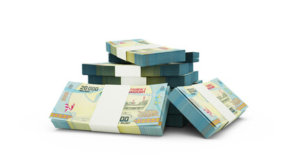 3d rendering of Stack of Malagasy ariary notes. bundles of Madagascan currency notes isolated on white background