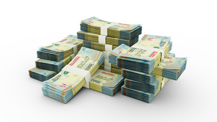 Stack of Malagasy ariary notes. 3D rendering of bundles of banknotes
