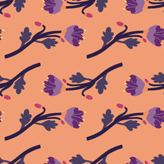 Vintage botanical flower seamless pattern. Naive art. Strange floral wallpaper.