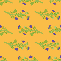 Hand drawn flower seamless pattern. Naive art. Cute floral wallpaper. Abstract plants endless backdrop.