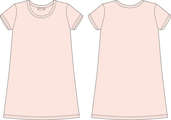 Cotton chemise technical sketch. Light pink color. Nightdress for woman