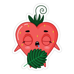 emoji sticker strawberry sleeping under the blanket vector illustration
