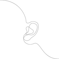 Human ear continuous line drawing. World deaf day simple one single line sketch. Minimalist hand drawing banner. Vector illustration