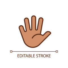 Hand with splayed fingers pixel perfect RGB color icon. Non verbal communication. Body language. Isolated vector illustration. Simple filled line drawing. Editable stroke. Arial font used