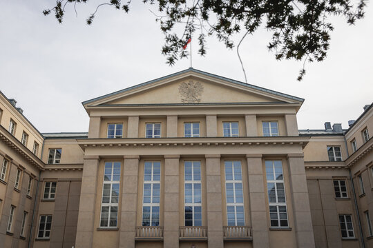 Facade of NIK - Supreme Audit Office building in Warsaw city, Poland