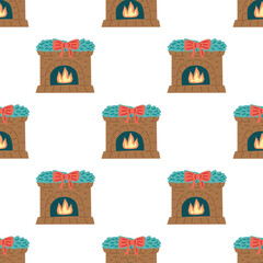 Seamless pattern with fireplace. Flat vector illustration