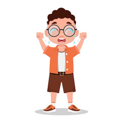 A cute boy is crying, a boy with glasses. Vector illustration