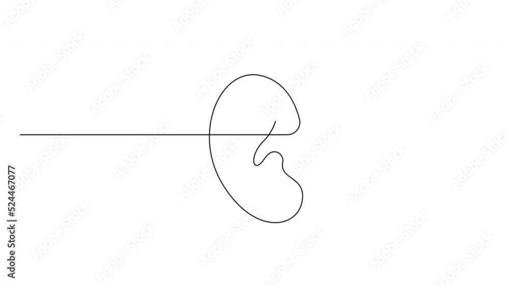 Poster ear self drawing animation with single continuous line. concept of hearing and listening