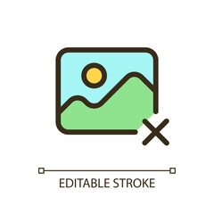 Delete photo pixel perfect RGB color ui icon. Cancel editing. Remove image. Simple filled line element. GUI, UX design for mobile app. Vector isolated pictogram. Editable stroke. Arial font used