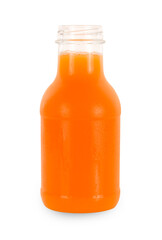 Orange juice bottle on white background.