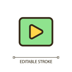 Video pixel perfect RGB color ui icon. Moving visual media. Record and play. Simple filled line element. GUI, UX design for mobile app. Vector isolated pictogram. Editable stroke. Arial font used
