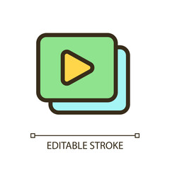 Set of video files pixel perfect RGB color ui icon. Digital video gallery. Simple filled line element. GUI, UX design for mobile app. Vector isolated pictogram. Editable stroke. Arial font used
