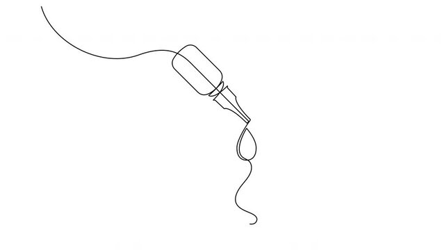 Ear drops continuous one line self drawing animation. Earwax removing. Ear inflammations prevention. Reducing pain.