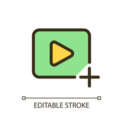 Add video file pixel perfect RGB color ui icon. Import visual content. Simple filled line element. GUI, UX design for mobile app. Vector isolated pictogram. Editable stroke. Arial font used