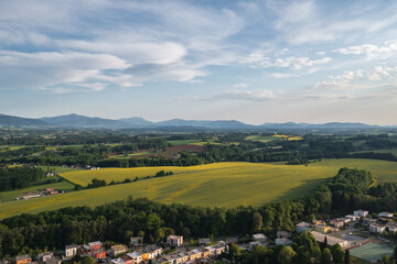 Fototapeta na wymiar Drone photo of houses and fields in Terlicko village, Czech Republic