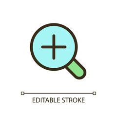 Obraz premium Magnifier and plus pixel perfect RGB color ui icon. Image enlargement. Simple filled line element. GUI, UX design for mobile app. Vector isolated pictogram. Editable stroke. Arial font used