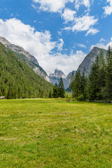 Fototapeta na wymiar Scenic Image of mountains. View of Tre Chime di Lavaredo Nature Park, Dolomites Alps, Italy Alpine mountain landscape with bright peaks, Misurina, Cortina d'Ampezzo, Italy.
