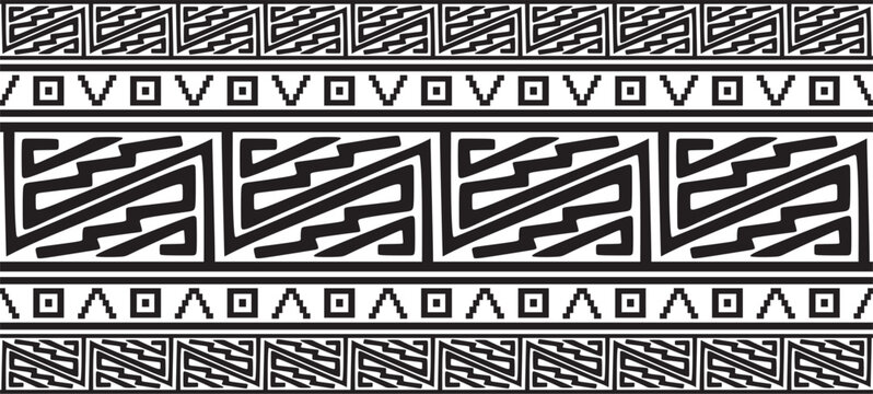 Vector Monochrome Seamless Native American Border. Endless Pattern Of Indigenous Peoples Of America, Aztecs, Mayans, Incas. Native American Ornament