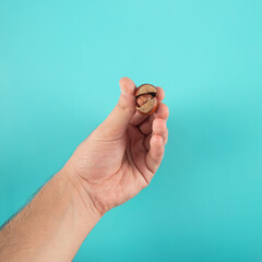 Closeup shot of  hazelnut in a person's hand