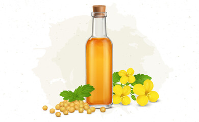 Mustard Oil with mustard seed and flower vector illustration 