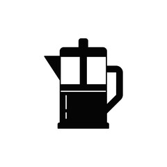 Coffee pot, french press icon in black flat glyph, filled style isolated on white background