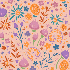 Vintage pattern with stylized flowers in pastel colors