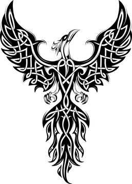 Elegant phoenix tattoo illustration